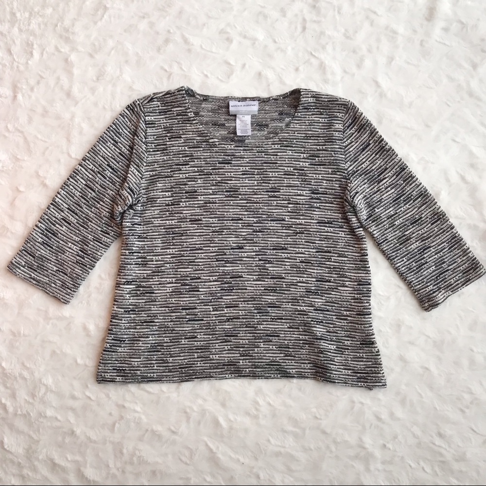 Black and Gray Striped 3/4 sleeve Sweater